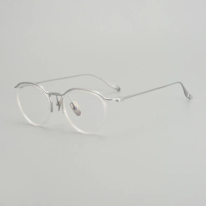 Black Mask Unisex Full Rim Irregular Round Acetate Titanium Eyeglasses M131 Full Rim Black Mask Crystal-Silver  