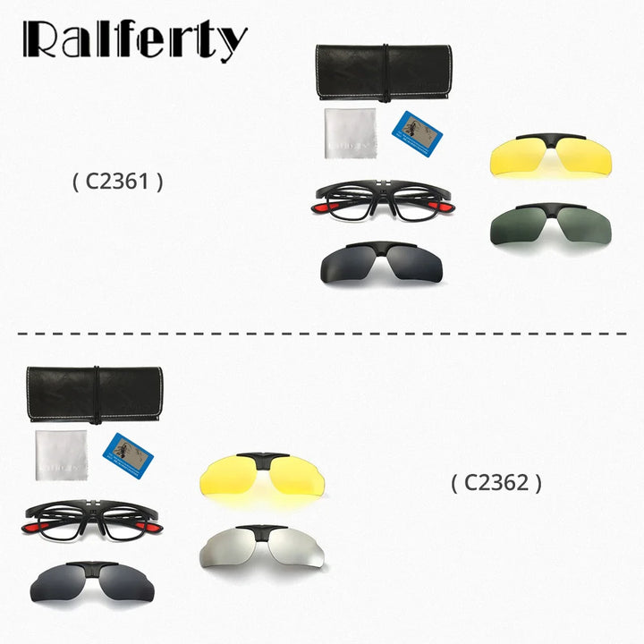 Ralferty Men's Full Rim Square Acetate Eyeglasses Clip On Polarized Sunglasses R6162 With Clip Ons Ralferty   