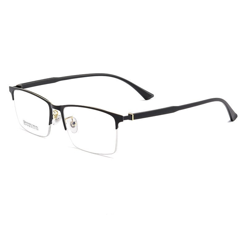Yimaruili Men's Semi Rim Square Alloy Eyeglasses K9106 Semi Rim Yimaruili Eyeglasses Black Gold  
