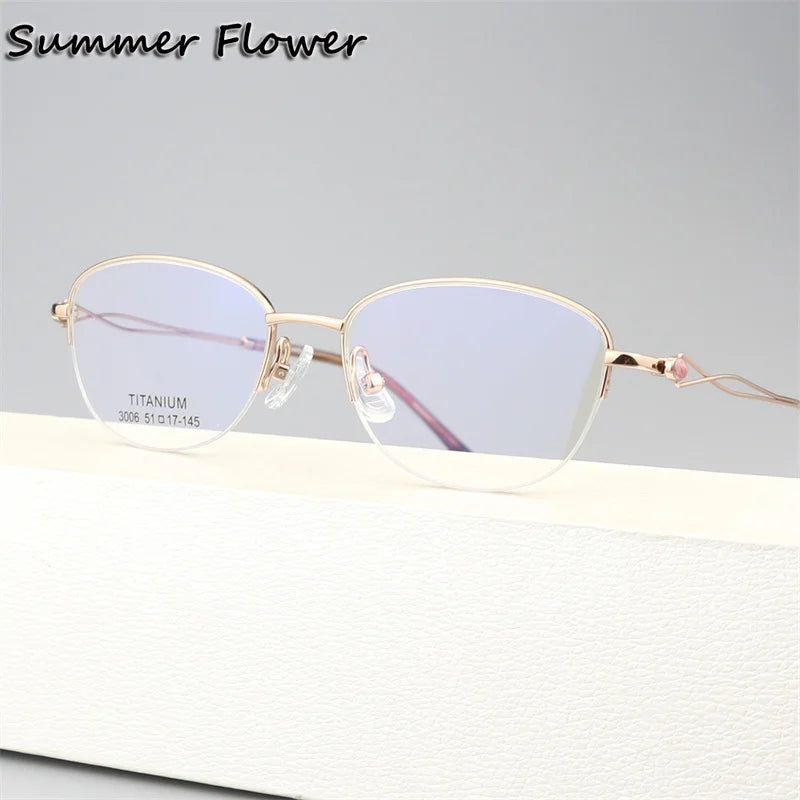 Summer Flower Women's Semi Rim Oval Square Titanium Eyeglasses 613008