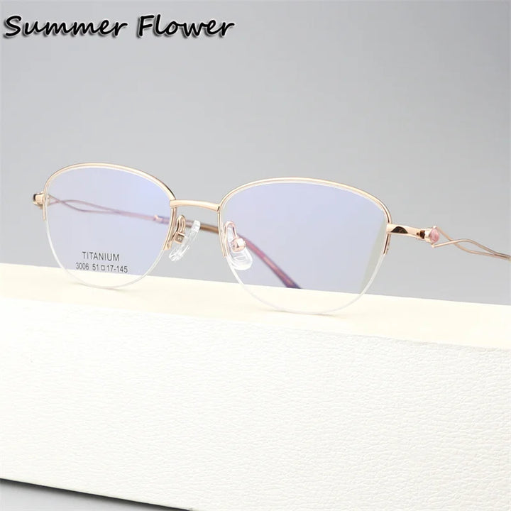 Summer Flower Women's Semi Rim Oval Square Titanium Eyeglasses 613008