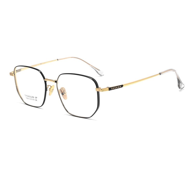 Yimaruili Unisex Full Rim Polygonal Titanium Alloy Eyeglasses n80006 Full Rim Yimaruili Eyeglasses Black Gold  