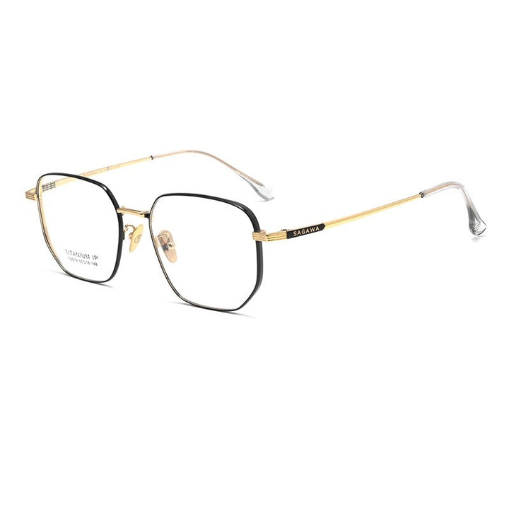 Yimaruili Unisex Full Rim Polygonal Titanium Alloy Eyeglasses n80006 Full Rim Yimaruili Eyeglasses Black Gold  