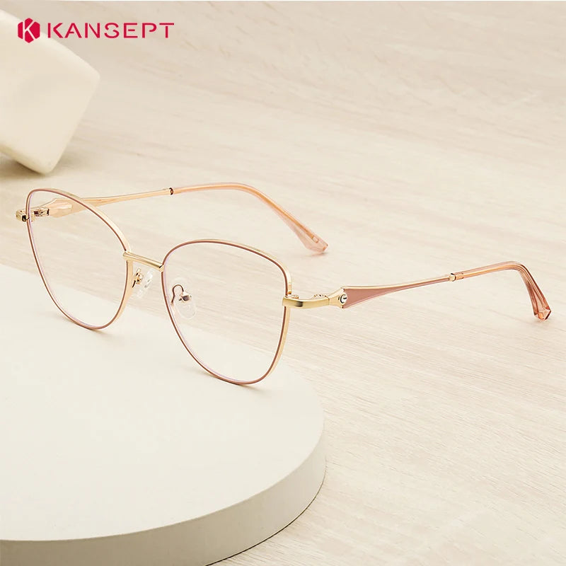 Kansept Women's Full Rim Round Cat Eye Alloy Reading Glasses 556986