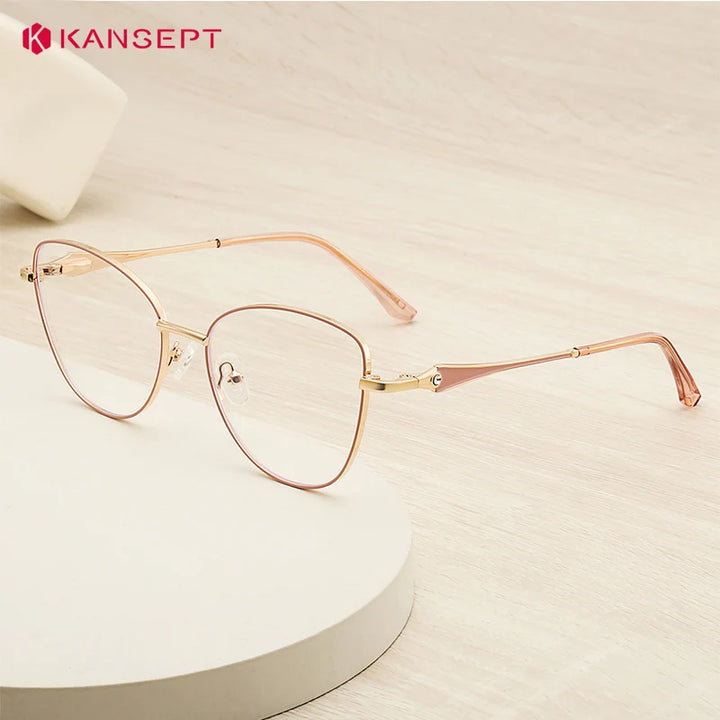 Kansept Women's Full Rim Round Cat Eye Alloy Reading Glasses 556986