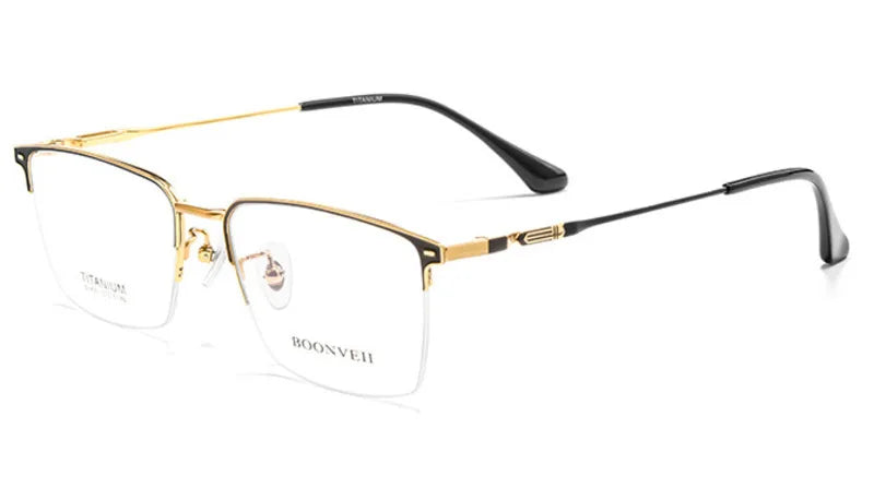 Brightzone Women's Semi Rim Square Titanium Eyeglasses 71203 Semi Rim Brightzone Black Gold