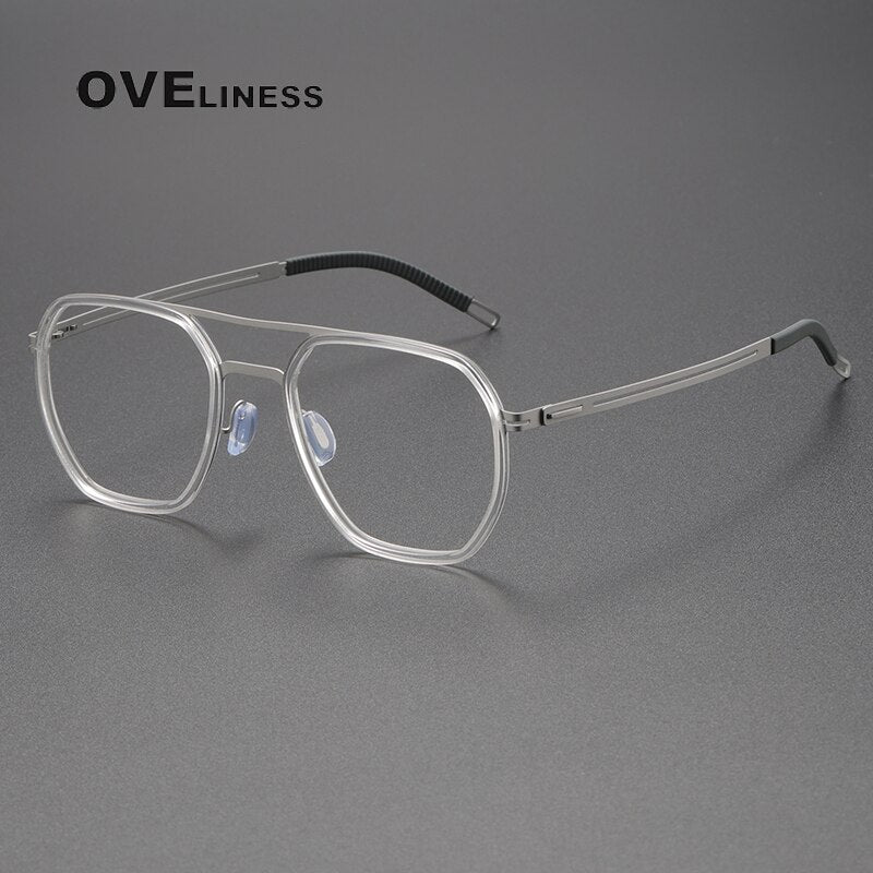 Oveliness Full Rim Square Double Bridge Titanium Eyeglasses 8202310 Full Rim Oveliness transparent silver  