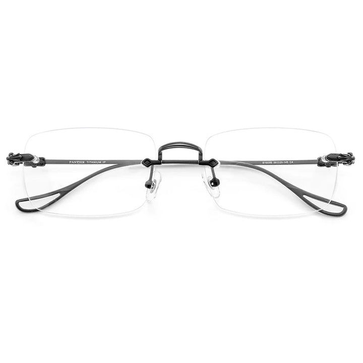 KatKani Unisex Rimless Square Titanium Eyeglasses 16096 Rimless KatKani Eyeglasses Black  