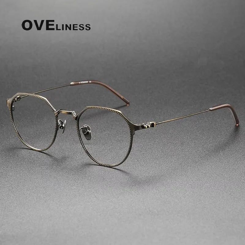 Oveliness Unisex Full Rim Flat Top Square Oval Titanium Eyeglasses 14121 Full Rim Oveliness bronze  