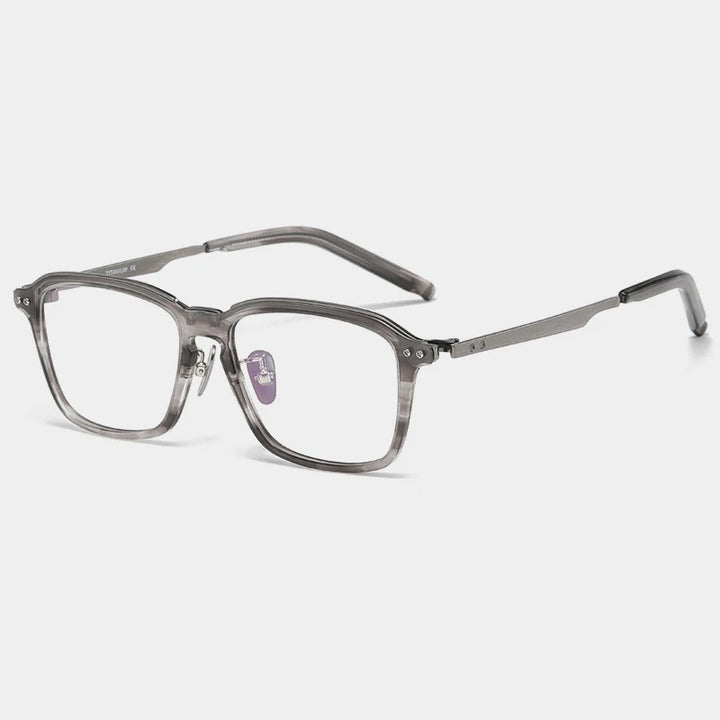 Gatenac Unisex Full Rim Square Acetate Titanium Eyeglasses Gxyj1195 Full Rim Gatenac Stripe  