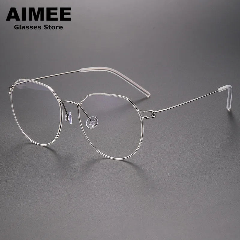 Aimee Unisex Full Rim Round Screwless Titanium Eyeglasses 52214 Full Rim Aimee Silver  