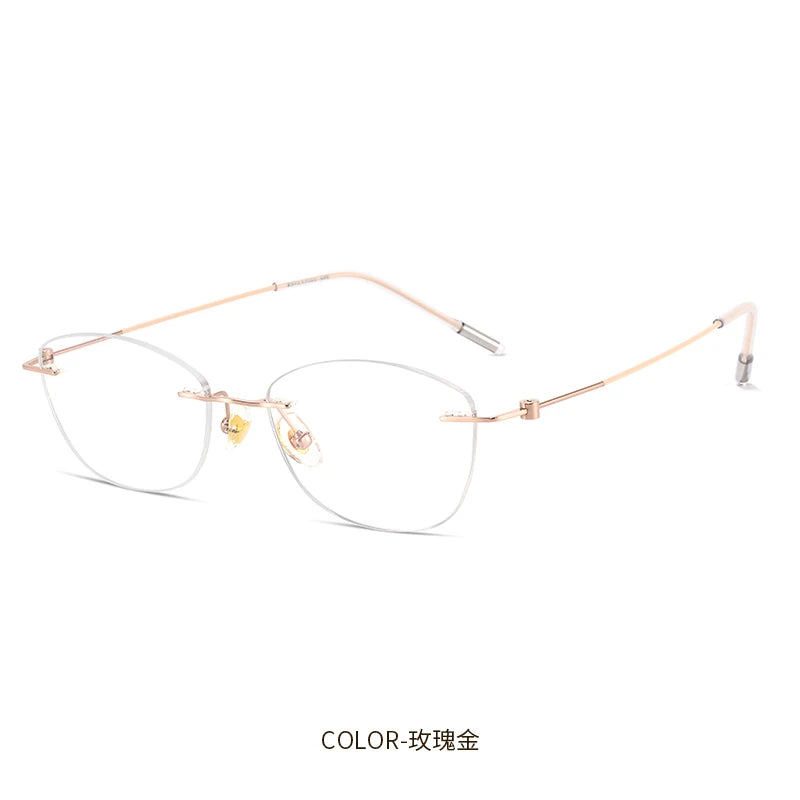 Reven Jate Women's Rimless Oval Cat Eye Titanium Eyeglasses 6071 Rimless Reven Jate rose golden