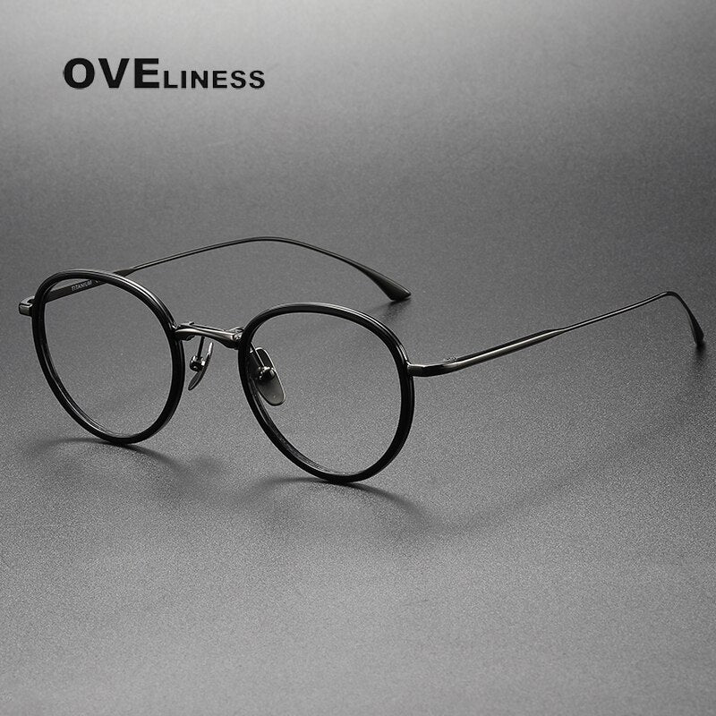 Oveliness Unisex Full Rim Round Acetate Titanium Eyeglasses 482249 Full Rim Oveliness black gun  
