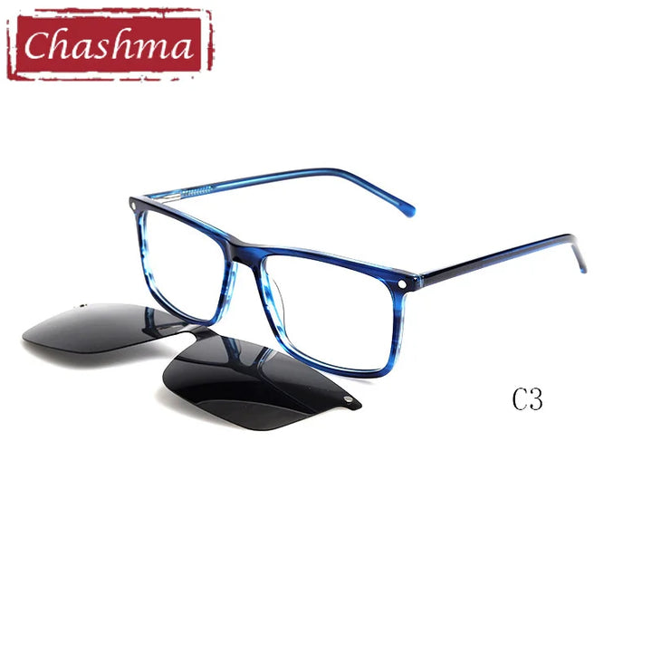 Chashma Unisex Full Rim Square Acetate Eyeglasses Clip On Sunglasses
