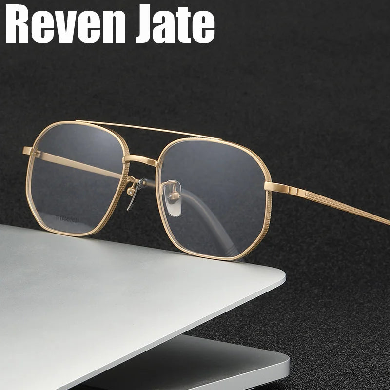 Reven Jate Men's Full Rim Double Bridge Round Titanium Eyeglasses Pux420 Full Rim Reven Jate   