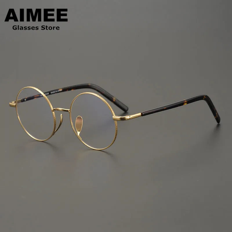 Aimee Unisex Full Rim Round Titanium Acetate Eyeglasses 11122 Full Rim Aimee Gold  