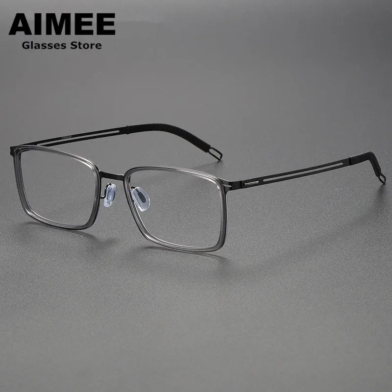 Aimee Unisex Full Rim Square Screwless Titanium Acetate Eyeglasses 8203 Full Rim Aimee Grey-Black  