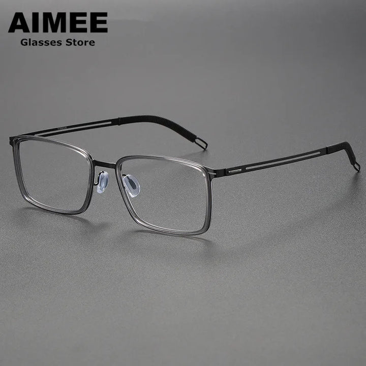 Aimee Unisex Full Rim Square Screwless Titanium Acetate Eyeglasses 8203 Full Rim Aimee Grey-Black  