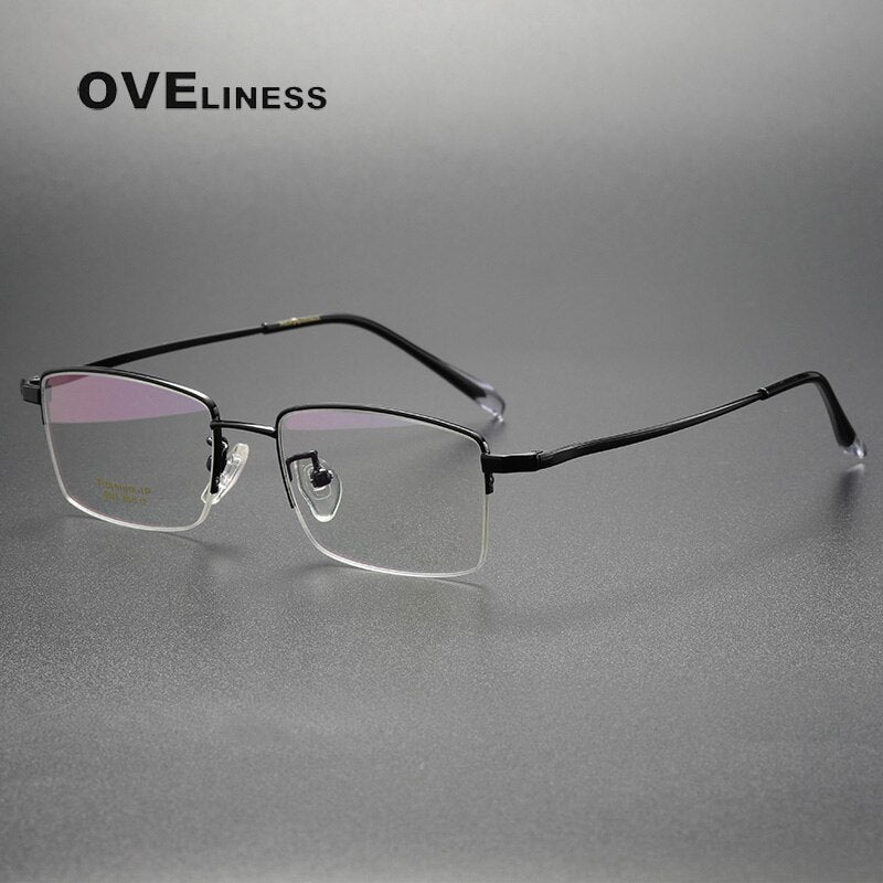 Oveliness Unisex Semi Rim Rectangle Titanium Eyeglasses 6813 Full Rim Oveliness black  