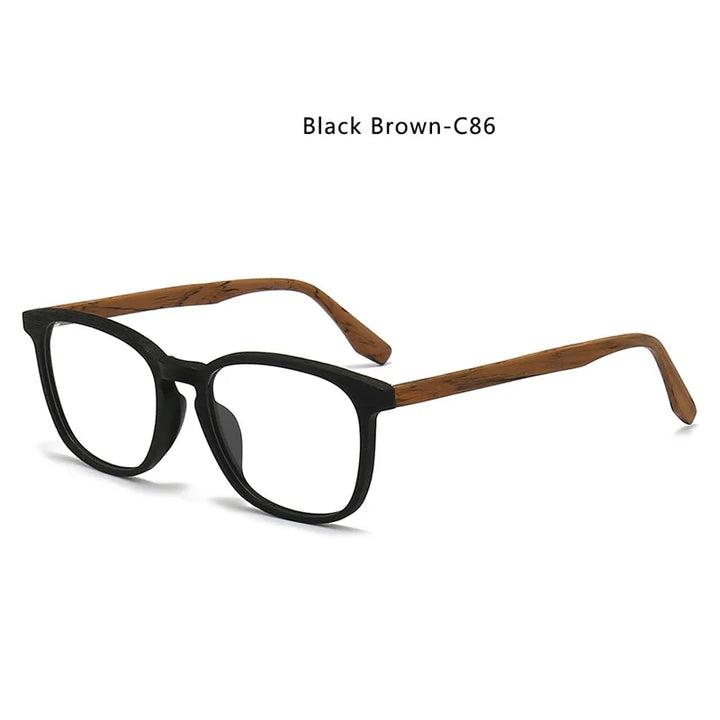 Hdcrafter Unisex Full Rim Square Oval Bamboo Wood Eyeglasses 48083 Full Rim Hdcrafter Eyeglasses Black-Brown-C86