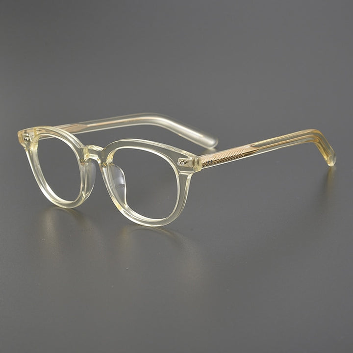Gatenac Unisex Full Rim Round Square Handcrafted  Acetate Eyeglasses Gxyj1028 Full Rim Gatenac Yellow  
