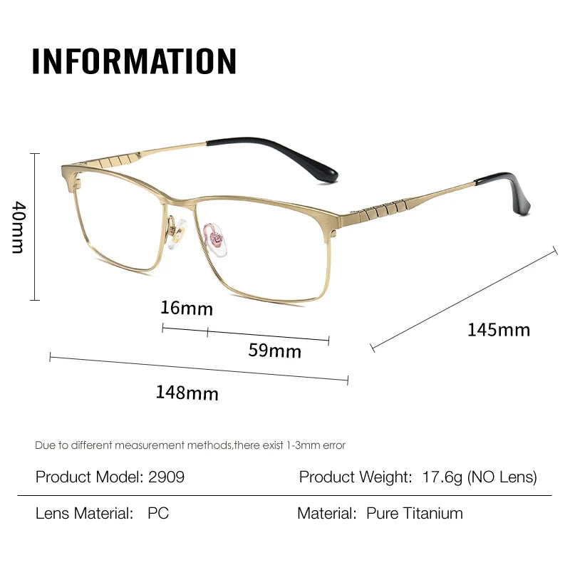 Muzz Men's Full Rim Brow Line Square Titanium Eyeglasses 82909