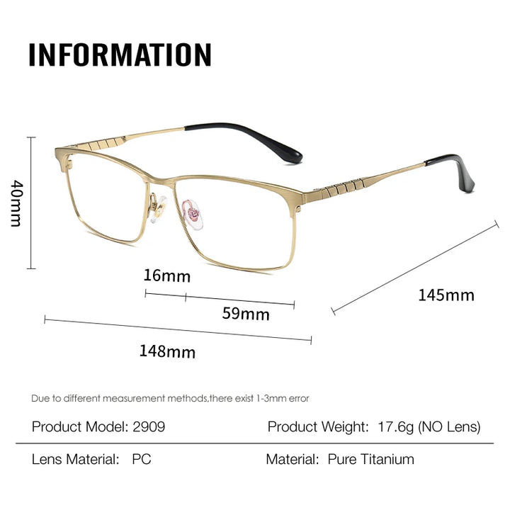 Muzz Men's Full Rim Brow Line Square Titanium Eyeglasses 82909