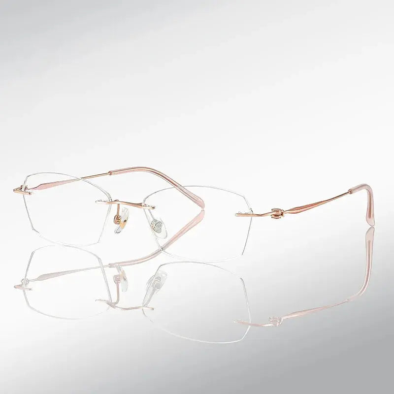 Gmei 611079 Women's Rimless Butterfly Cat Eye Oval Titanium Frames FuzWeb