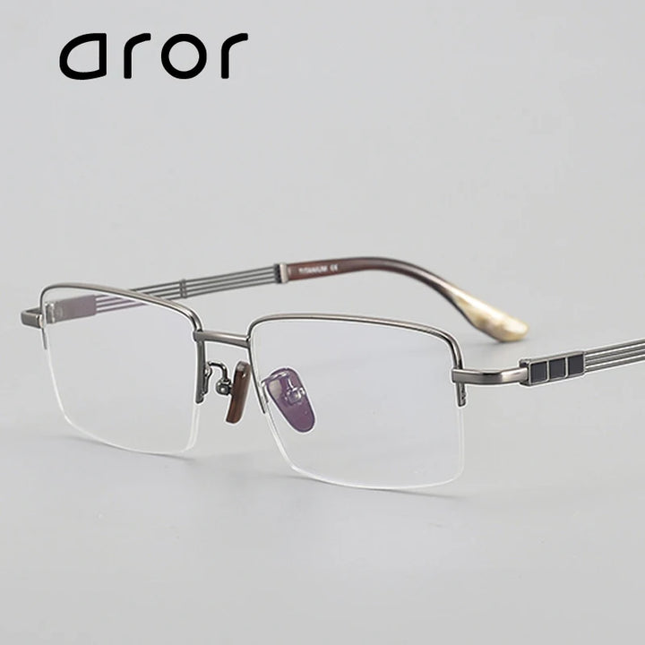 Aror Men's Semi Rim Square Titanium Horn Temple Eyeglasses 400116 Semi Rim Aror