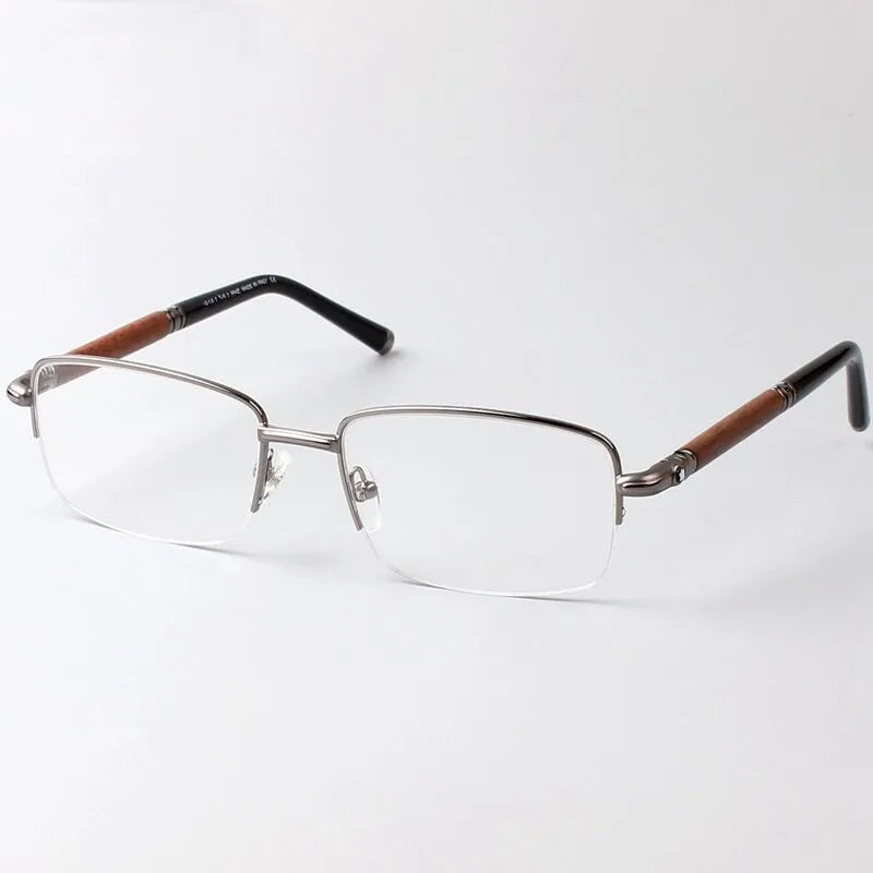 Chashma Ochki Unisex Semi Rim Square Titanium Wood Eyeglasses 84534 Semi Rim Chashma Ochki Gray  