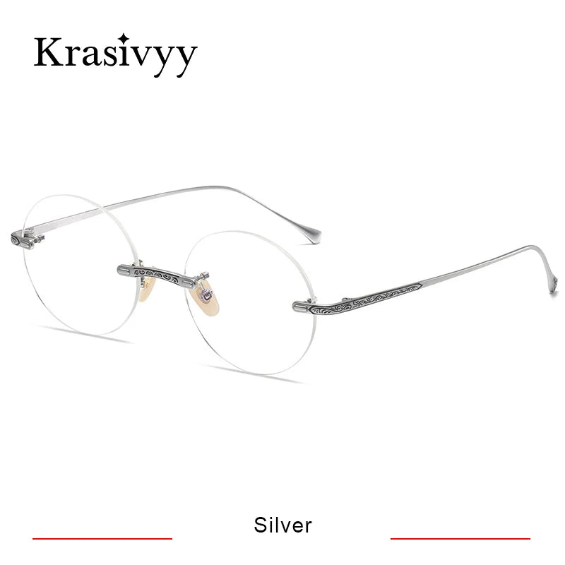 Krasivyy Men's Rimless Round Titanium Eyeglasses K5933 Rimless Krasivyy Silver  