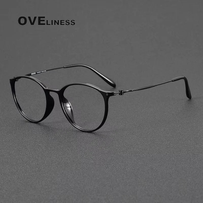 Oveliness Women's Full Rim Round Acetate Titanium Eyeglasses 98664