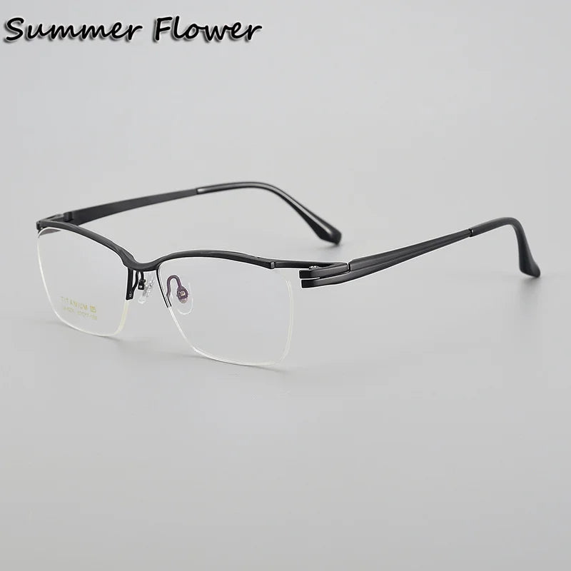 Summer Flower Men's Semi Rim Brow Line Titanium Eyeglasses 62058