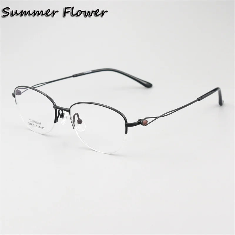 Summer Flower Women's Semi Rim Oval Square Titanium Eyeglasses 613008