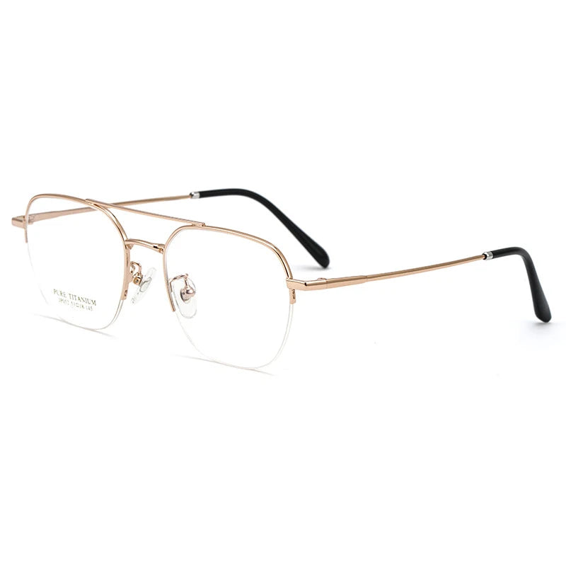 Gmei Unisex Semi Rim Square Double Bridge Titanium Eyeglasses P052 Semi Rim Gmei Optical Rose-Golden  