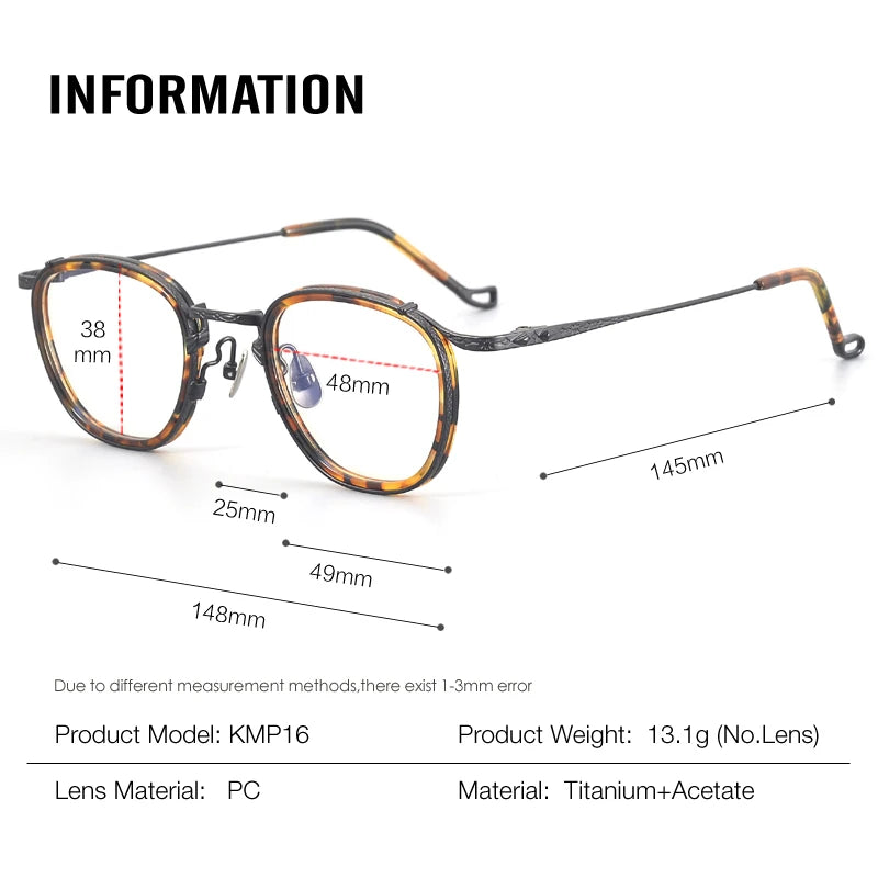 Muzz Unisex Full Rim Oval Square Titanium Acetate Eyeglasses 54916