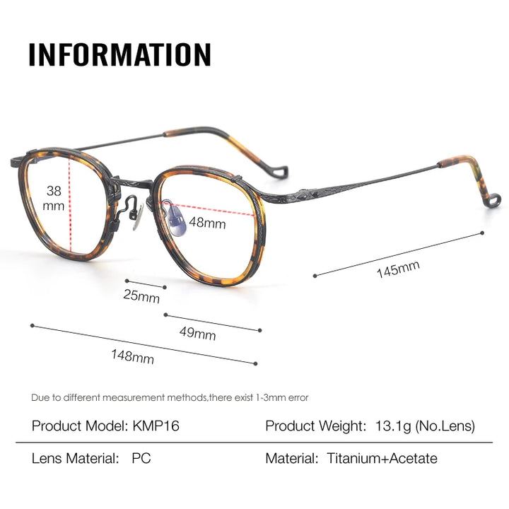 Muzz Unisex Full Rim Oval Square Titanium Acetate Eyeglasses 54916