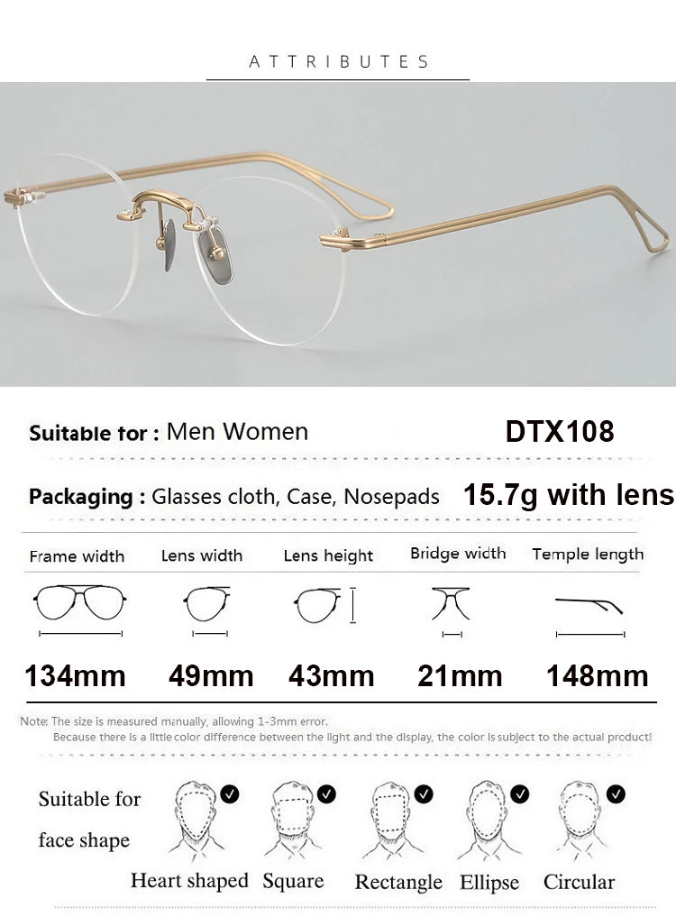 Aimee Women's Rimless Round Oval Titanium Eyeglasses 13439 Rimless Aimee   