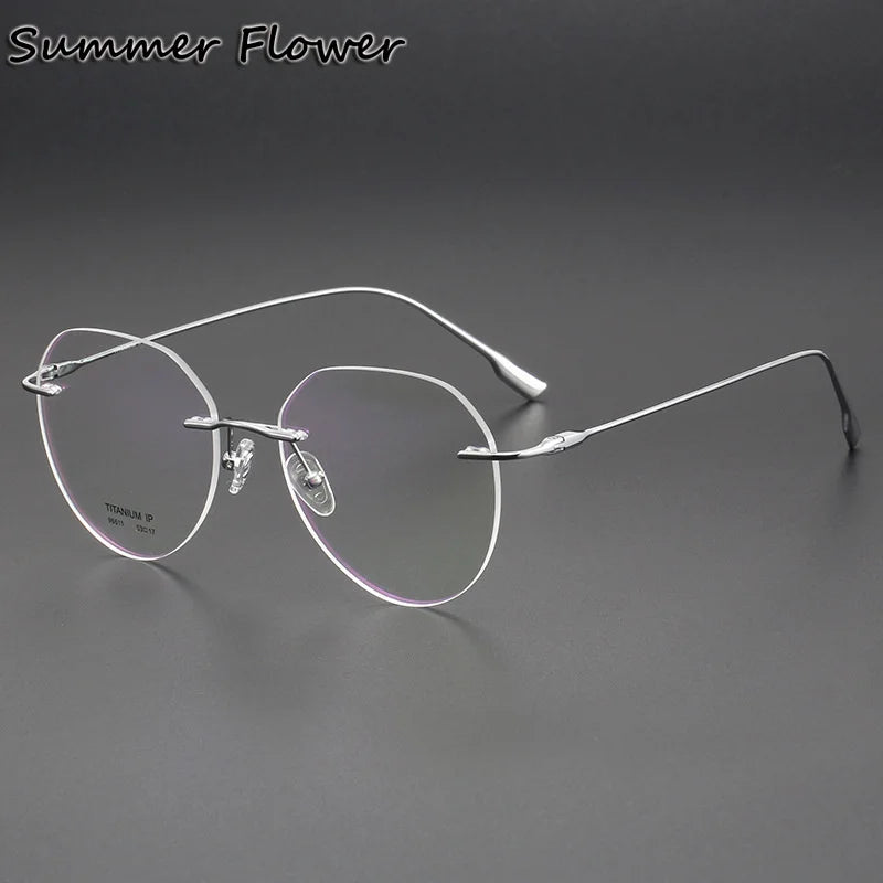 Summer Flower Women's Rimless Flat Top Round Titanium Eyeglasses 96611 Rimless Summer Flower Silver