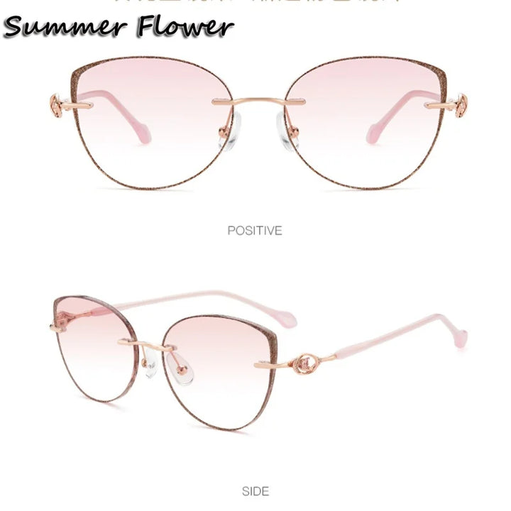 Summer Flower Women's Rimless Cat Eye Titanium Eyeglasses 752058