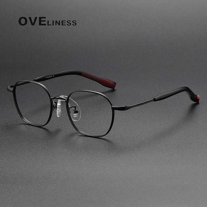 Oveliness Unisex Youth's Full Rim Polygon Titanium Eyeglasses O80941 Full Rim Oveliness black  