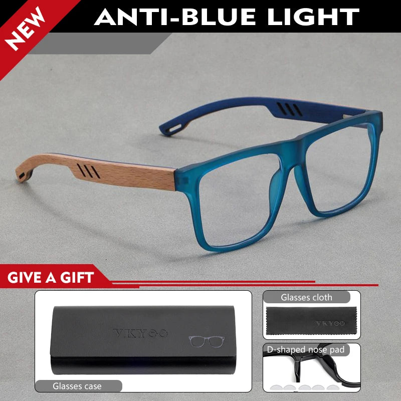 Vicky Unisex Full Rim Square Pc Bamboo Temple Reading Glasses 10154