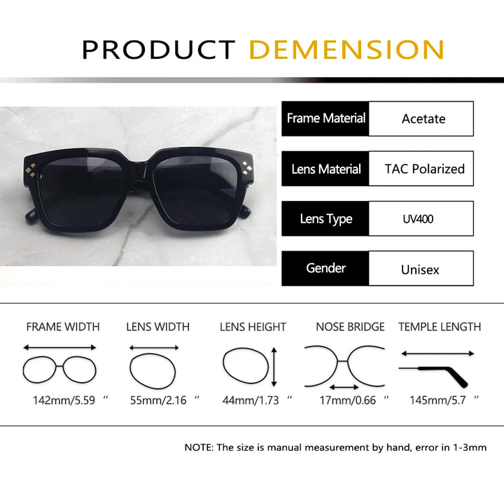 Esnbie Unisex Full Rim Square Thick Acetate Sunglasses 471237