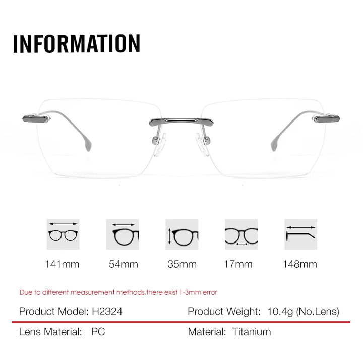 Aror Unisex Rimless Square Titanium Eyeglasses 72324