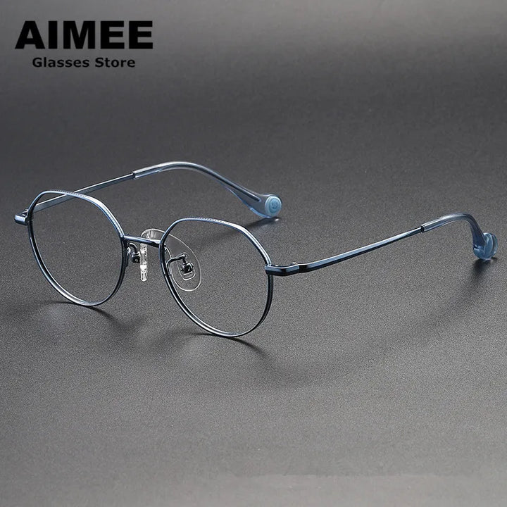 Aimee Unisex Youth Full Rim Flat Top Oval Titanium Eyeglasses 380946