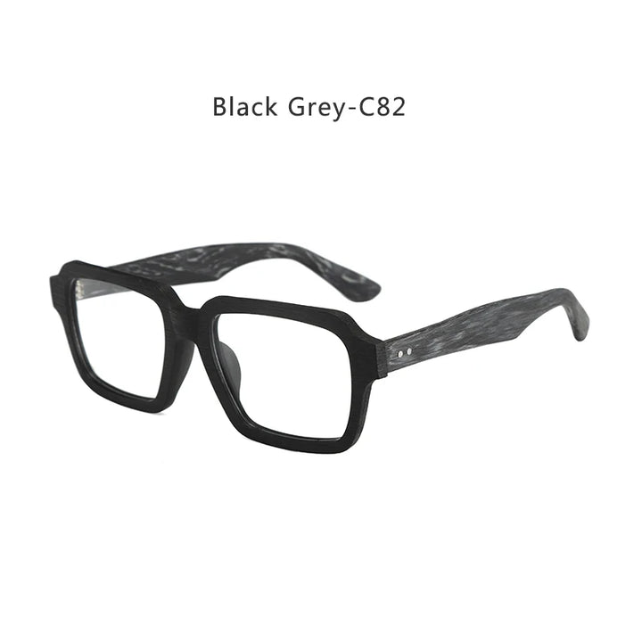 Hdcrafter Men's Full Rim Square Wood Eyeglasses 8184 Full Rim Hdcrafter Eyeglasses Black-Grey-C82  
