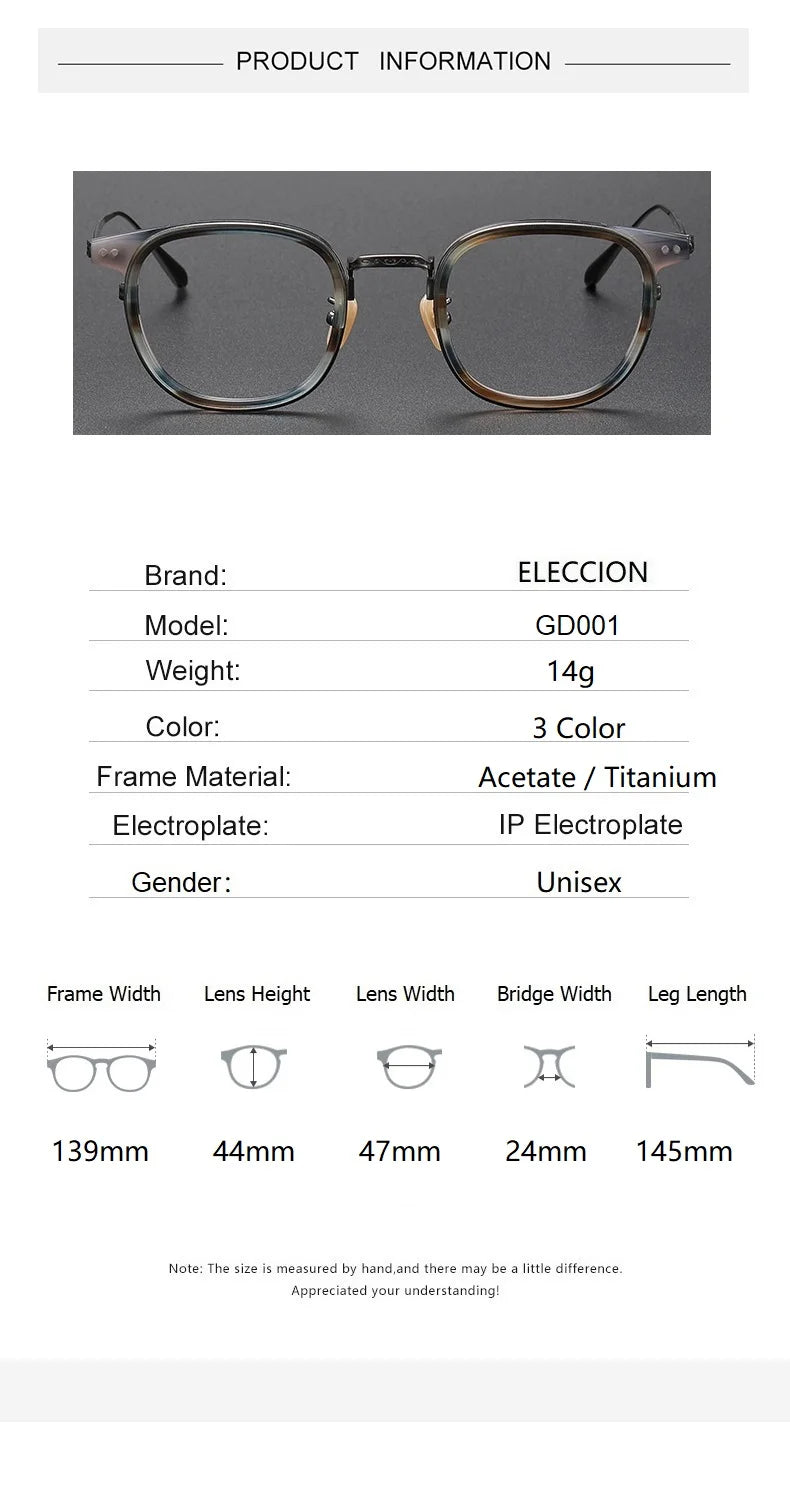 Eleccion Unisex Full Rim Square Acetate Titanium Eyeglasses 4424