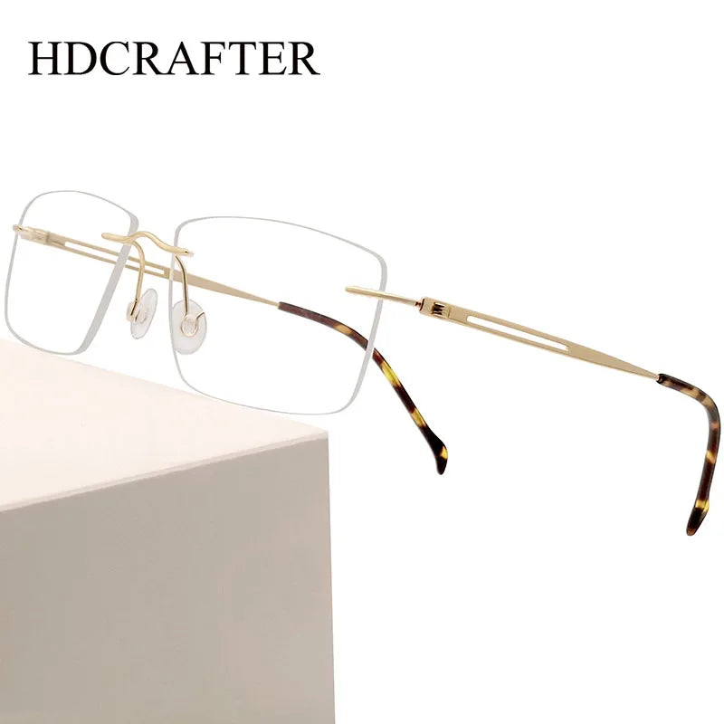 Hdcrafter Men's Rimless Square Screwless Titanium Eyeglasses 86529 Rimless Hdcrafter Eyeglasses   