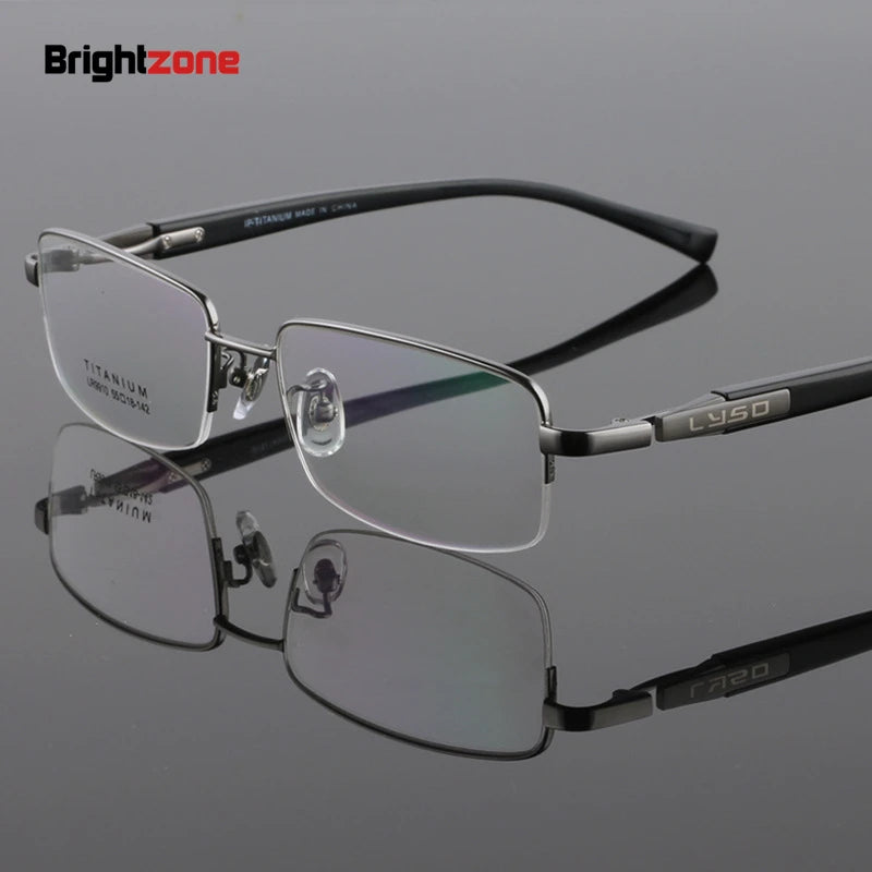 Brightzone Unisex Semi Rim Square Titanium Eyeglasses 71202 Semi Rim Brightzone Gun gray