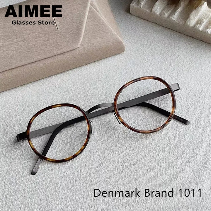 Aimee Unisex Full Rim Round Screwless Titanium Acetate Eyeglasses 3033 Full Rim Aimee   